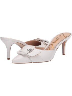 SAM EDELMAN Janessa White Leather Buckle Mule Heels Size 9